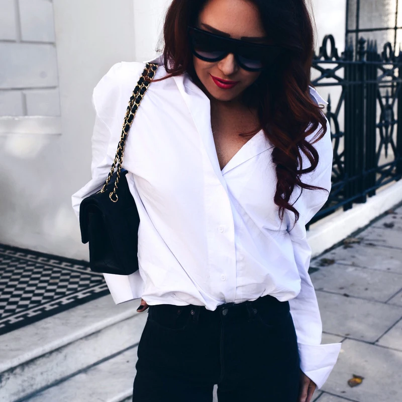 

2019 New Arrivals White V Neck Bandage Blouse Long Sleeve Women Tops White Blouse Women Autumn Clothing Long White Shirt Women