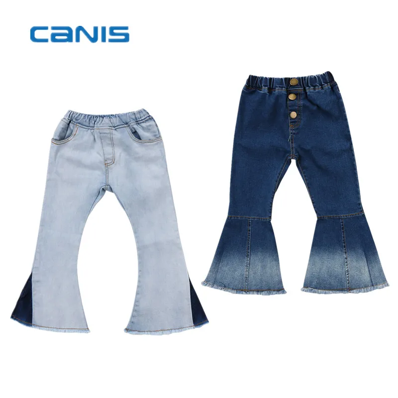 2017 Newest Fashion Toddler Kids Baby Girls Bell Bottoms Pants Lucky Child Denim Wide Leg Jeans