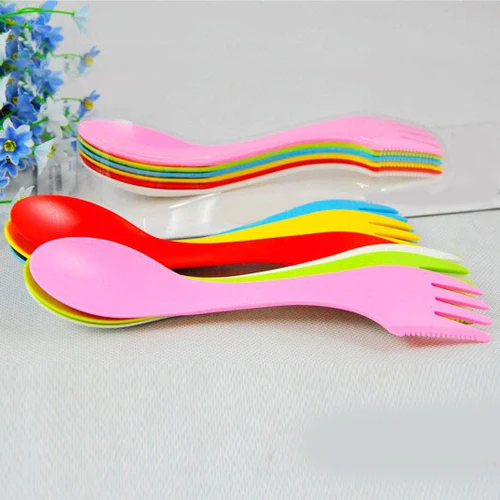 

2015 New 6Pcs Spoon Fork Knife Cutlery Camping Hiking Spork Combo Travel Utensils Gadget Christmas Gift