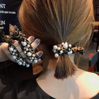 

Korean Personality Fashion Leopard Hair Rope Tie Hair Band Rubber Band Pearl Cute Girl Hair Ring Hair Accessories Tiara Wedding