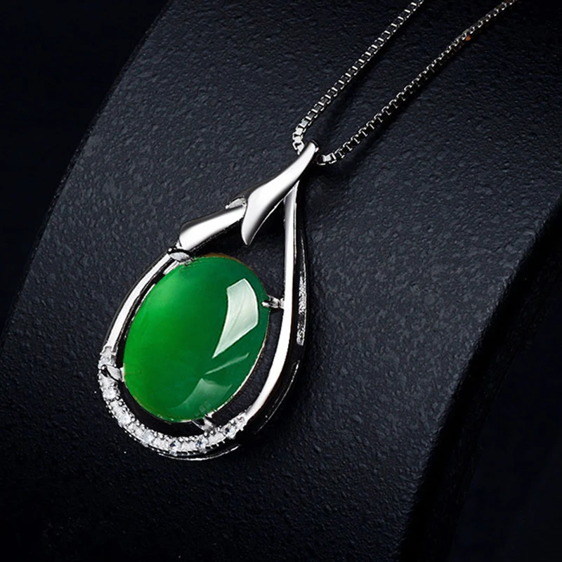 

NOT FAKE S925 Sterling Silver Emerald jade Pedants Artisan Myanmar Antique For necklace Chalcedony Green