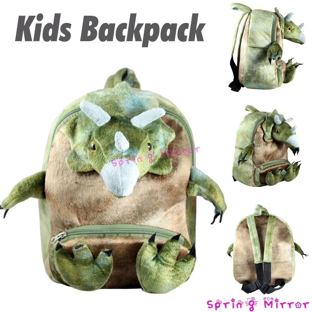Unipak Kids Soft School Bags Dinosaur Backpack Bag Animal with Furry Plush Dino Toy Figures