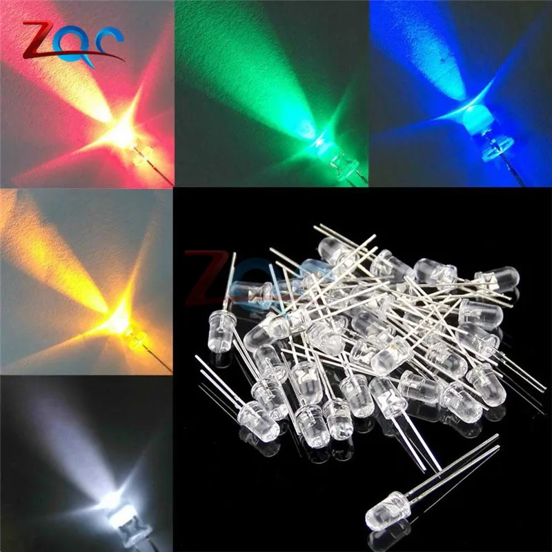 

100pcs 5mm Round Red/Green/Blue/Yellow/White/Purple Water Clear LED Diodes Light Kit