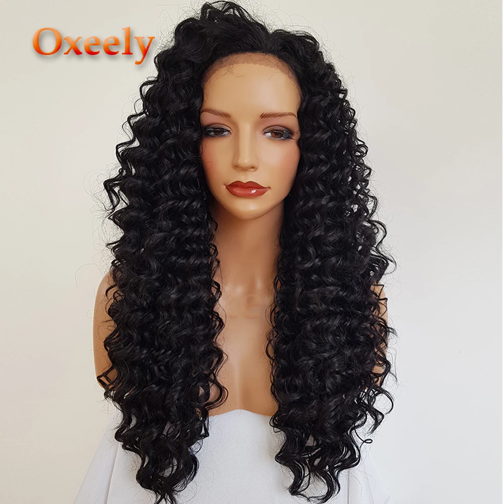 

Oxeely Long Kinky Curly Wigs Synthetic Lace Front Wigs Black Curl Hair with Baby Hair Glueless Lace Front Wig for Black Women