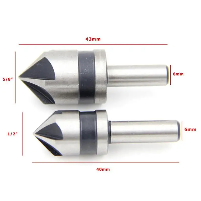 

2pcs 5 Flute Countersink Drill Bit HSS 82 Degree Point Angle Chamfer Cutter
