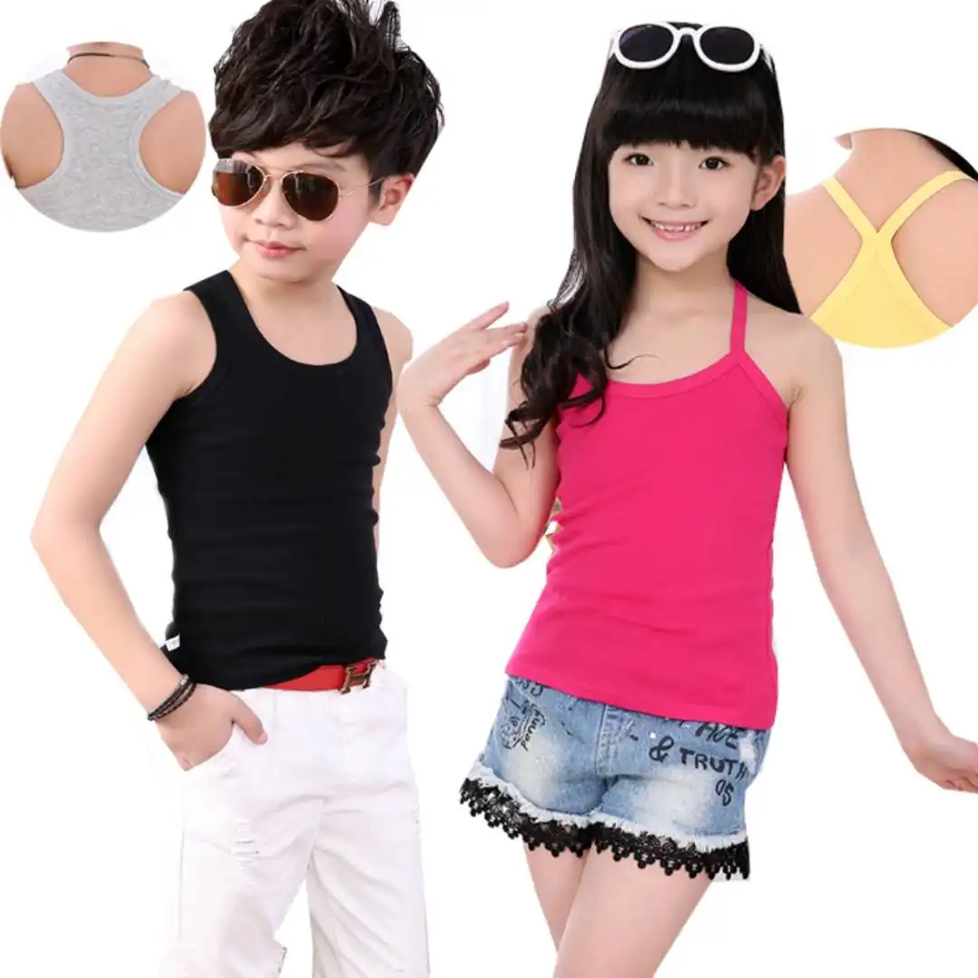 

100% Cotton Boys Girls Vest Colored Kids Camisole Children Tops Summer Baby Singlet Girls Undershirts Teenager Tank KT-1818