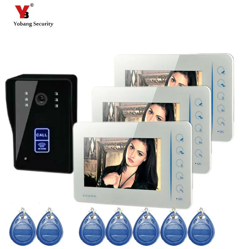 Yobang Security 7inch door camera with 5pcs RFID cards 16 rings video door phone Color Screen Doorbell video intercom doorbell