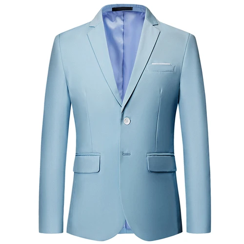 New listing luxury men's blazer large size 6XL Slim solid color jacket, fashion business banquet wedding dress jacket S-6XL - Цвет: sky blue