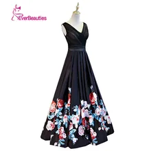 Sexy Deep V Neck Flower Long Evening Dress Floral Formal Dresses Satin A Line Robe De Soiree Plus Size Party Gowns 2017