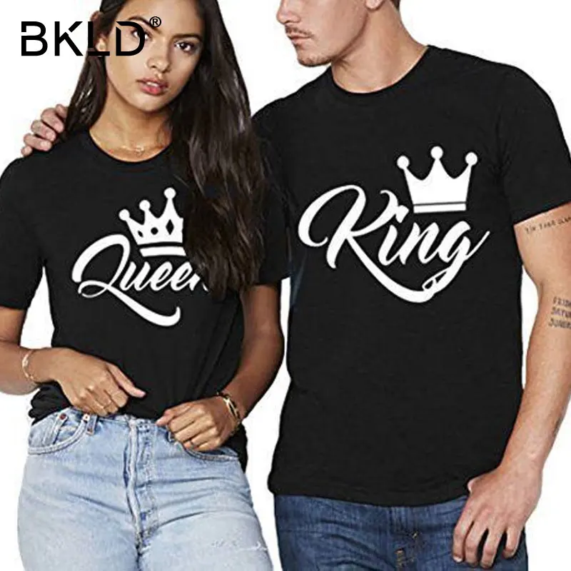 BKLD King Queen Crown Printed Couple T Shirts For Lovers 2018 Casual Matching Couple Clothes Summer Valentine's Tops Tees S-3XL