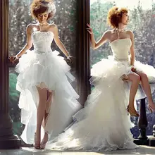 Белый органзы Hi низкая свадебные платья, аппликации из кружева на шнуровке сзади короткое спереди и длинное Длинные Свадебные платья Vestido de