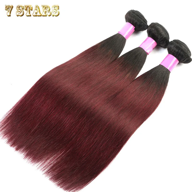 

6A Brazilian Virgin Hair Straight Ombre Hair Extensions 3pcs T1b/99j 2 Tone Ombre Brazilian Human Hair Weaves Free Shipping