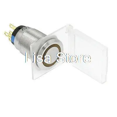 

Yellow LED Lamp Locking Stainless Push Button Switch 24V 1NO 1NC w Cover