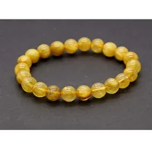 Со скидкой натуральный желтый золотой иглы Рутиловый Кварц готовой стрейч браслет круглые ювелирные бусины 8 мм