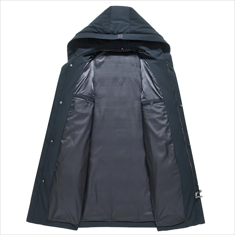 Мужская длинная куртка на утином пуху, тонкая парка с капюшоном, теплое пуховое пальто для мужчин, 8221