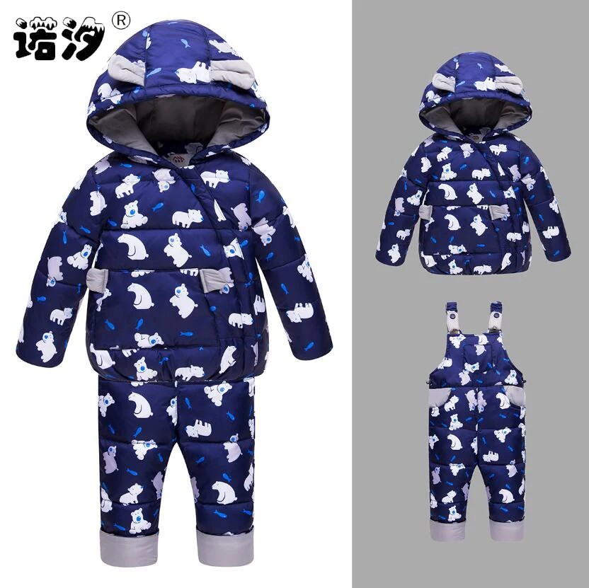 

baby Clothing Sets kids warm hooded white duck Down baby girls Waterproof Snowsuit Baby boys Clothes child high quality jacket