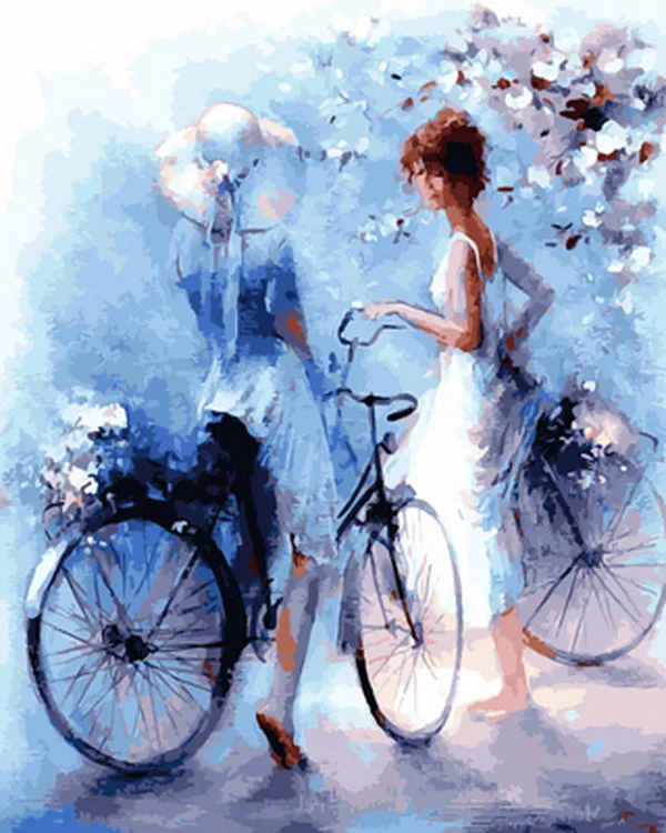 Бескаркасная картина по номерам краски по номерам для домашнего декора ПБН для гостиной 4050 см девушка с велосипедом
