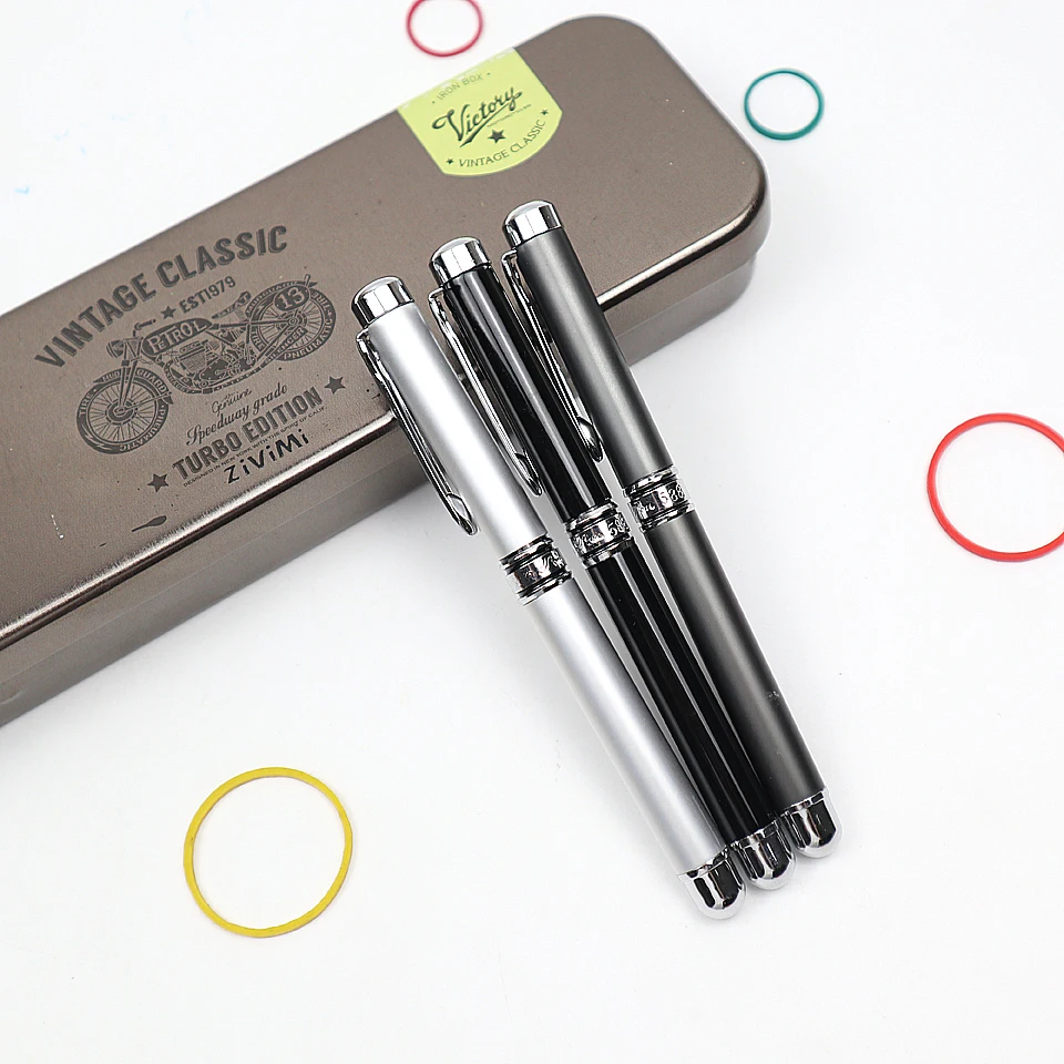 

2pcs High Quality Brand Metal Roller Pen Luxury Ballpoint Pens 0.5mm Blue/Black ink For Business Writing Office School Supplies