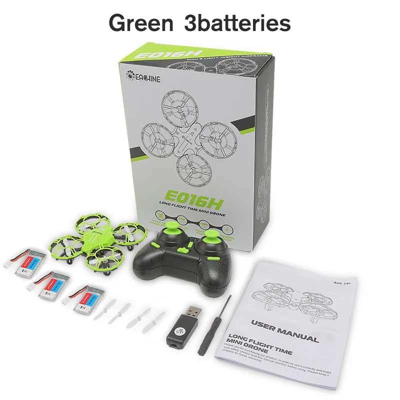 green 3batteries Eachine E016H Мини высота удерживайте Безголовый режим 8 минут время полета 2,4G RC Дрон Квадрокоптер RTF RC вертолет для детей VS S9HW H49 - Цвет: green 3batteries