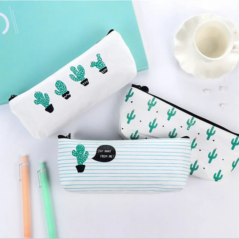 

Canvas Cactus Pattern Makeup Bag Creative Beauty Cosmetic Bag Women Storage Pouch Multifunction Make Up Case Necessarie