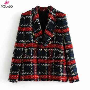 

Fashion Double Breasted Plaid Top Jacket Women Long Sleeve Slim OL Clothes Winter Casual Autumn Jacket Female Coats Casaco Femme