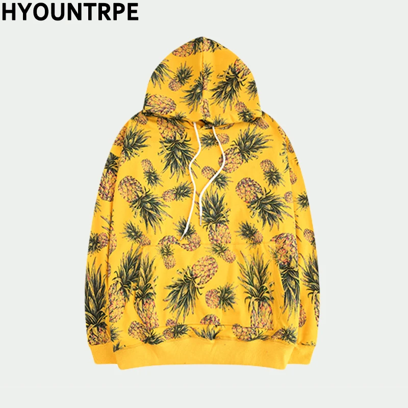 Fashion Pineapple Printed Hooded Drawstring Hoodies Men Women Autumn