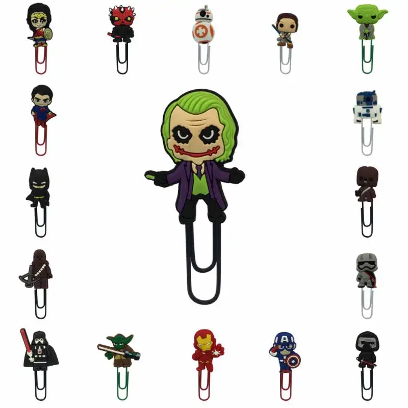 1Pcs Super Hero Batman Avenger Star Wars Pvc Cartoon Bookmark Metal Paper Clips Stationery Clip Holder Party Gifts huismerk kopen in de aanbieding