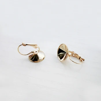 

Stainless Steel Leverback Style Earrings Circle Bezel Rivoli Stones Cabochon Ear Wire Hooks Clip Earrings Gold tone DIY Findings