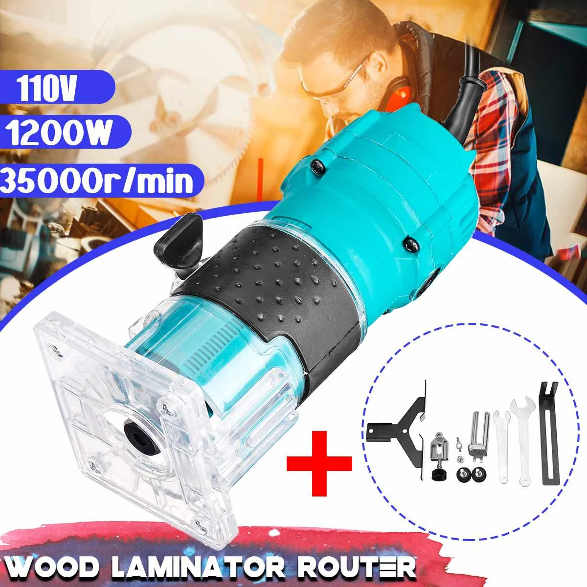 

110V 1200W 35000r/min Electric Hand Trimmer Wood Laminator Router Edge Joiners 1/4 Inch Carving Machine Edge Trimmer Power Tools