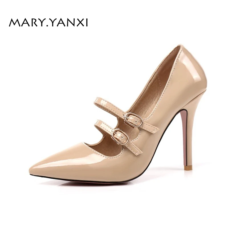 Spring/Autumn Women Pumps Big Size Lazy Shoes Patent Leather Mary Janes High Heel Pointed Toe Fashion Party Shallow Buckle Strap Spring/Autumn Women Pumps Big Size Lazy Shoes Patent Leather Mary Janes High Heel Pointed Toe Fashion Party Shallow Buckle Strap