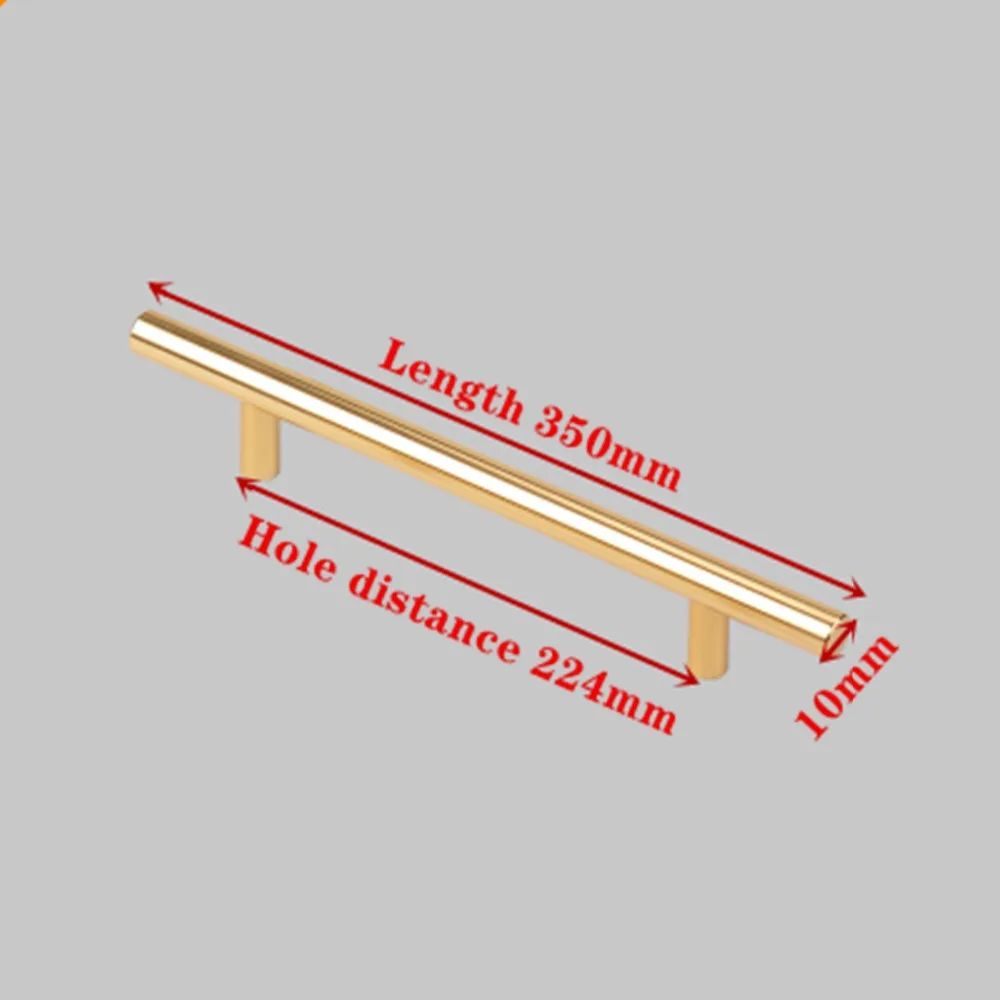 Золотые кухонные дверные Т-образные прямые ручки, ручки для шкафа, диаметр 10 мм, ручки из нержавеющей стали, Мебельная ручка