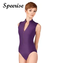 Sex Women High V-neck Sleeveless Unitard Nylon  Spandex Ballet Dancewear Gymnastics Bodysuit Zip Leotard