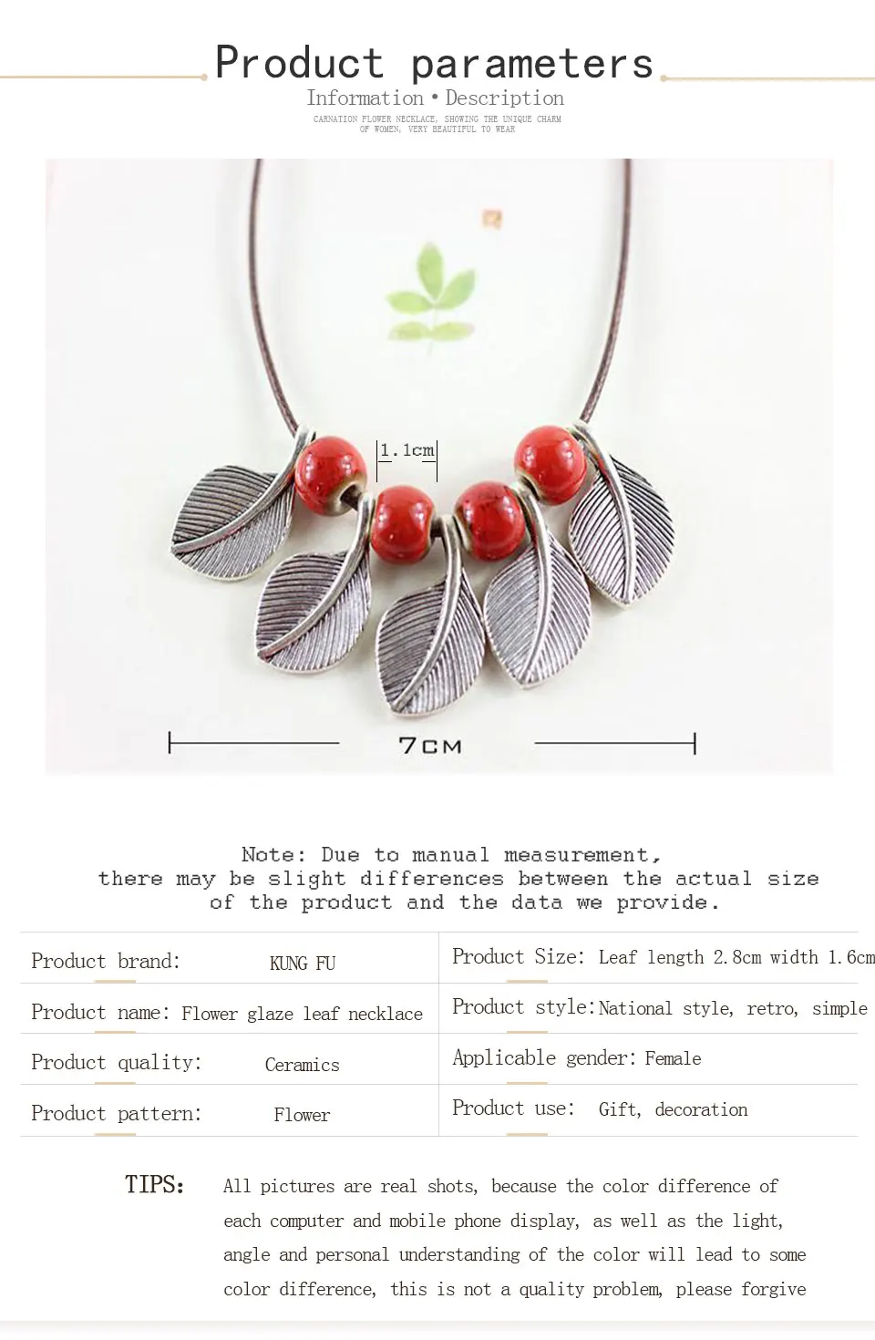 Ceramic Flower Glaze Leaf Necklace Women's Simple Temperament Clavicle Chain Pendant Clothes Jewelry Wild To Send Girls Gifts (5)