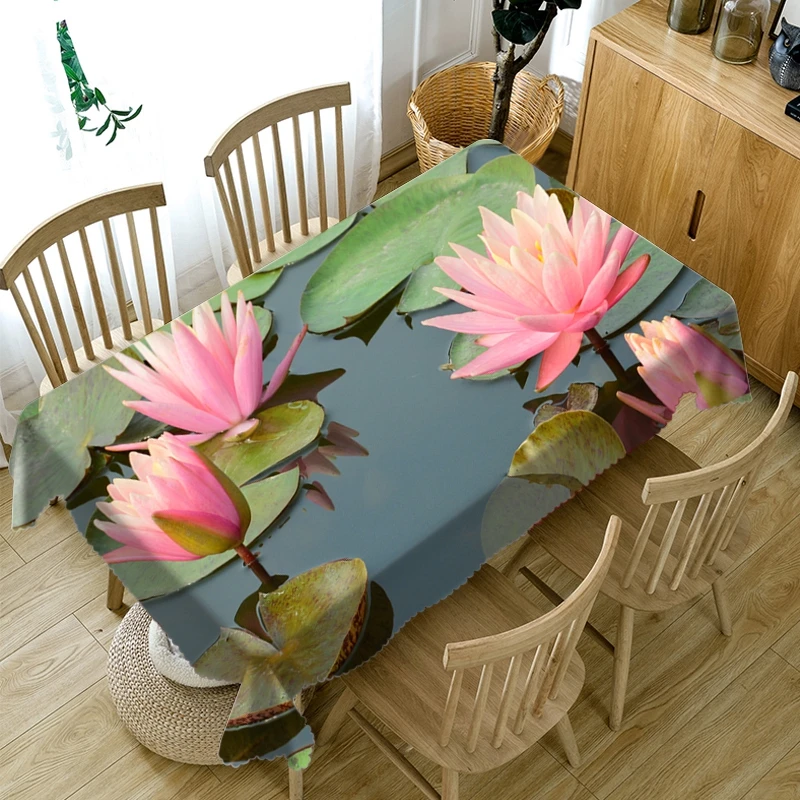 

Three lotus flowers blooming in water painting tablecloth multi-function digital printing 3D tapestry cloth