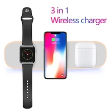 3 в 1 Беспроводное зарядное устройство для iphone X XR XS 8Plus Быстрая зарядка станция зарядное устройство s для i Watch 4 3 2 обновленная версия