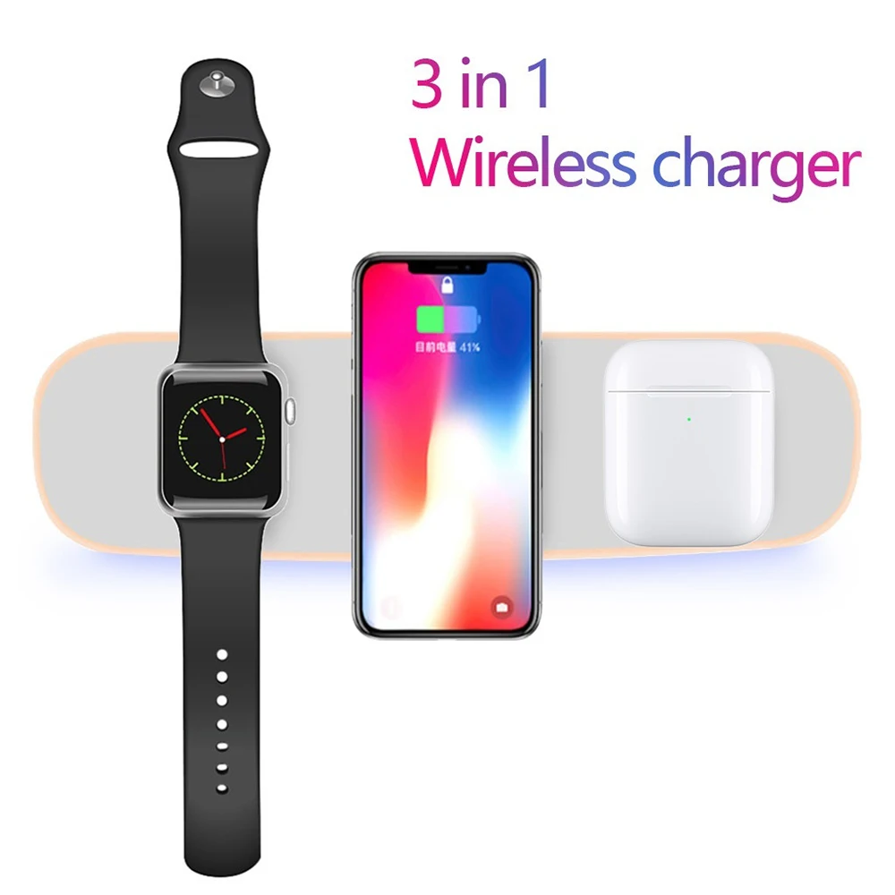 

3 in 1 Wireless Charger For iphone X XR XS 8Plus Fast Charging Pad Station Chargers For i Watch 4 3 2 Upgrade Version
