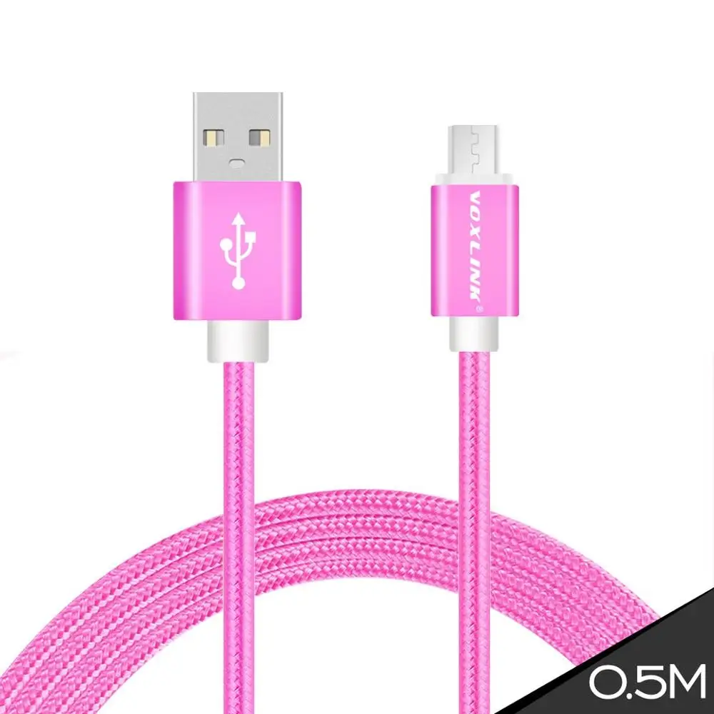 VOXLINK 5 упаковка алюминиевый нейлоновый Micro USB кабель для зарядки мобильного телефона подходит для samsung xiaomi LG Galaxy htc Android usb кабель - Цвет: Rose red