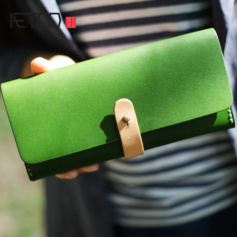 

BJYL Artistic retro handmade pure leather wallet long section of the planted tanned leather leather simple buckle Vintage