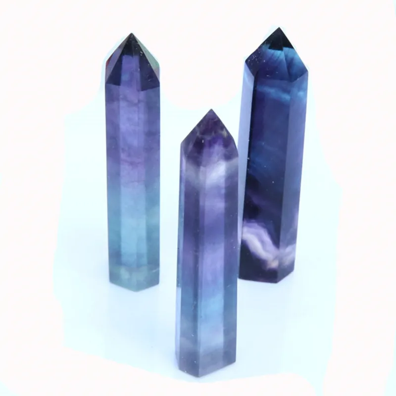 

Natural Rainbow Fluorite Colours Crystal Column Striped Quartz Stone Point Healing Reiki Hexagonal Wand Stone Home Decor Yoga