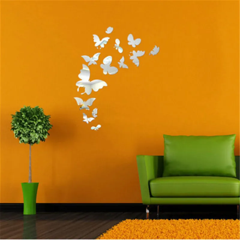 Self adhesive Mirror Style Stickers 3D Butterfly Wall Sticker Home