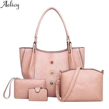 

Aelicy Women's 4pcs Retro Solid Pu Leather Handbag+crossbody Bag+messenger Bag+card Package Versatile With Zipper Hot Sales New