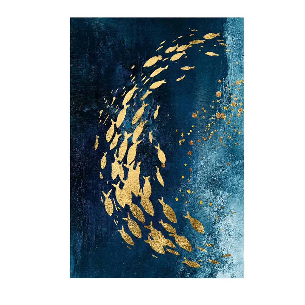 

Decorative Painting Nordic Modern Golden Fish Watercolor Frameless Painting Core Unframed Canvas Art Prints Poster Hanging #o