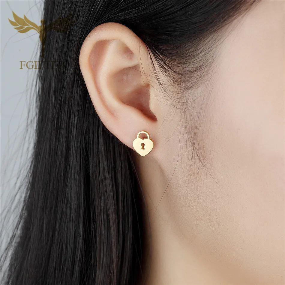 FGifter панк серьги-гвоздики Асимметричный ключ удача нержавеющая сталь ювелирные изделия для женщин девочек золотые для ушей шпильки