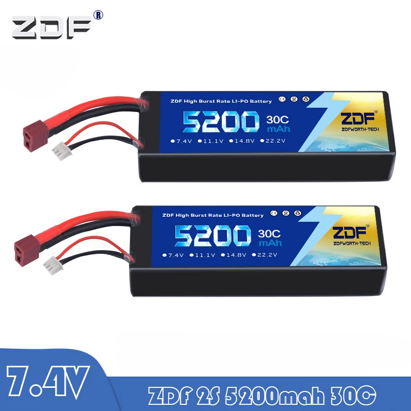 Жесткий чехол ZDF 5200 мАч Lipo Battery 7 4 V 30C 2S аккумулятор LiPo RC для радиоуправляемого Evader