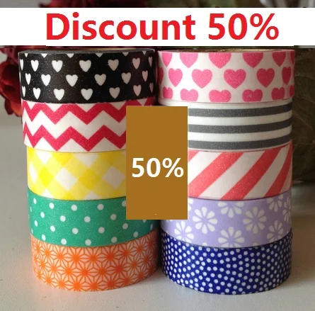 

Discount Basic Stripe/Heart/Spot Pattern Japanese Washi Decorative Adhesive DIY Masking Paper Tape Gift Sticker Free shipping