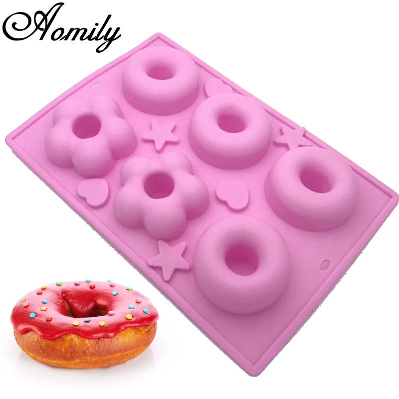 

Aomily DIY 6 Holes Flower Circular Doughnut Cake Silicone Mold Pudding Muffin Cup Ice Cream Chocolate Silicone Nonstick Bakeware