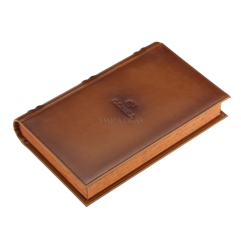  COHIBA Elegant Book Design Cedar Wood Cigar Humidor Box Portable Leather Cigar Travel Case With Cut