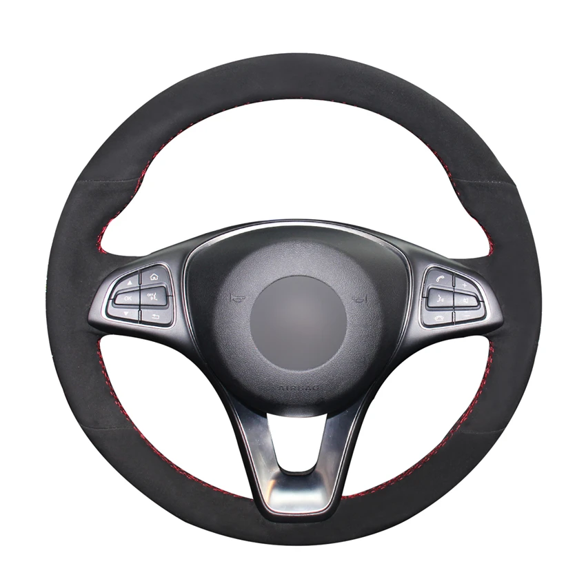 

Hand-stitched Black Suede Car Steering Wheel Cover for Mercedes Benz W176 W246 W205 C117 C218 X218 W213 EQV W447 Vito X156 X253