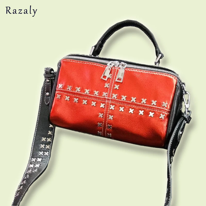 Бренд Razaly, высокое качество, дизайнерские сумки boston, Большая вместительная сумка, черная цепочка, Серебряная Пряжка, заклепки, сумка, широкий кожаный ремень