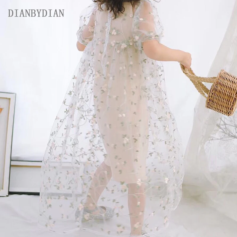 

2018 New Cotton Lace Girl Dress Kids Embroidered Children Clothes White Lace Princess Korean Cute Thin Dress Size 90-140